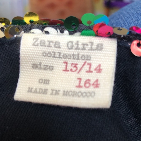 Zara girls rainbow/sliver sequence dress w/lantern sleeves & belt size 13/14 - Picture 8 of 11